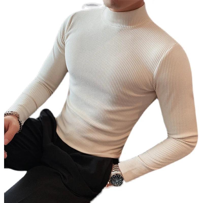 Camiseta Manga Longa Masculina de Gola Alta Branca